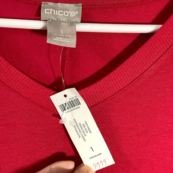 Chico's V-Neck Rib Trim Midi Dress In Maraschino Cherry - Picture 5 of 6